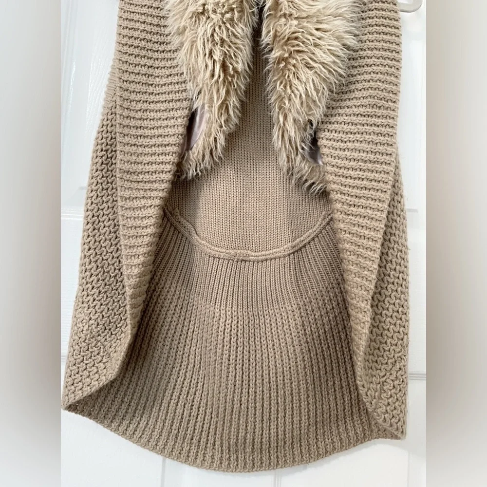 Dolled Up Tan Knit Vest with Faux Fur Collar